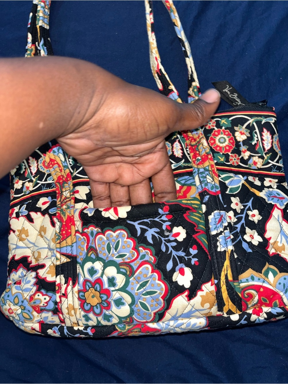 Vera Bradley Black Quilted Shoulder Bag with Multicolor Floral Print
